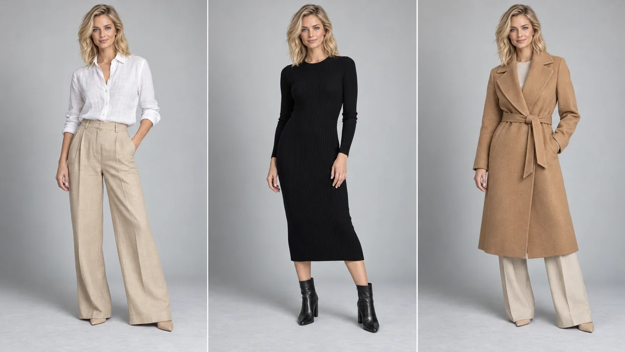 One virtual brand model wearing three different outfits in the same studio