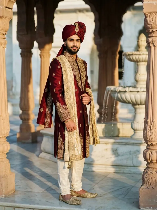 Royal Maroon Sherwani - AI-generated fashion photoshoot by ApparelAI Studio