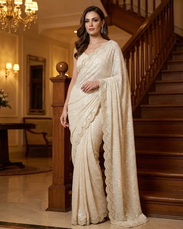 Champagne sequin saree - AI-generated fashion photoshoot by ApparelAI Studio