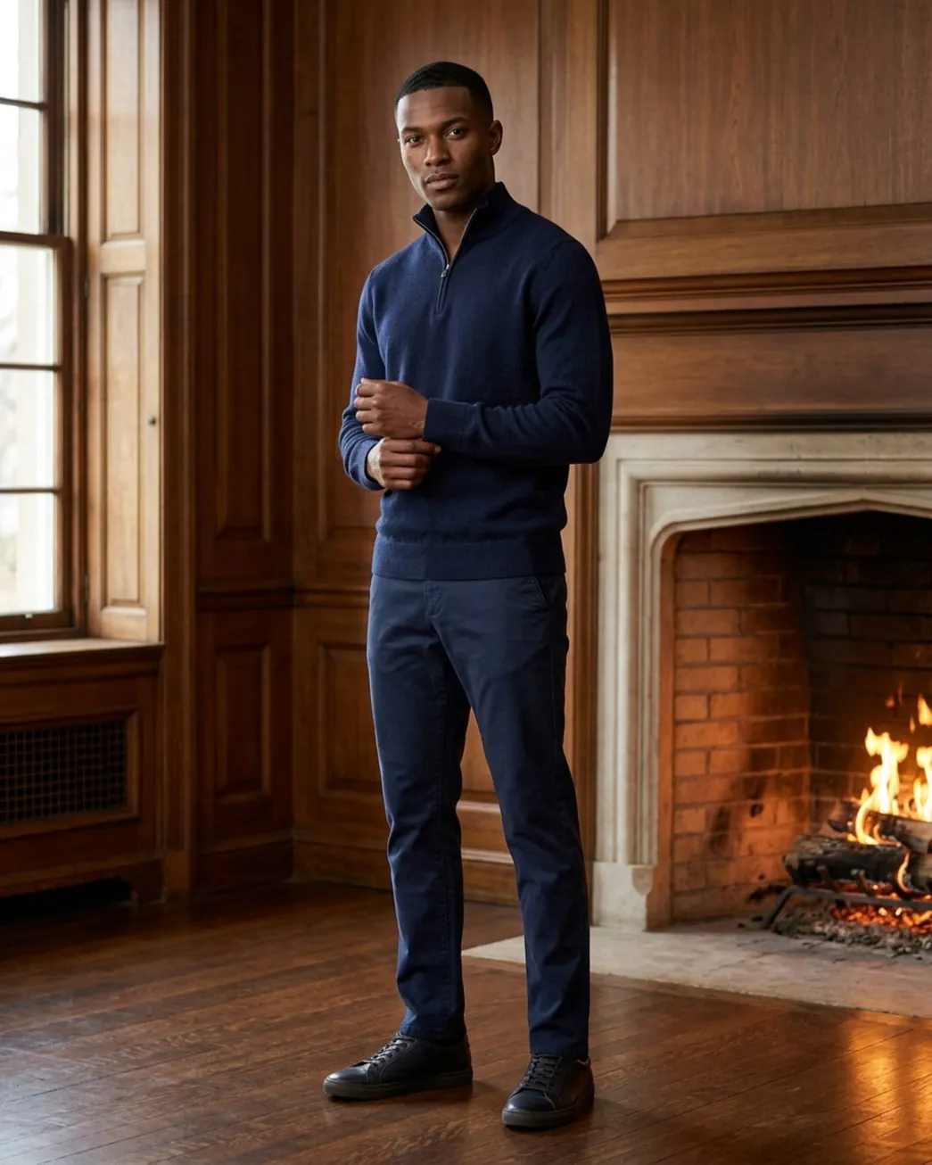 Navy half-zip knit