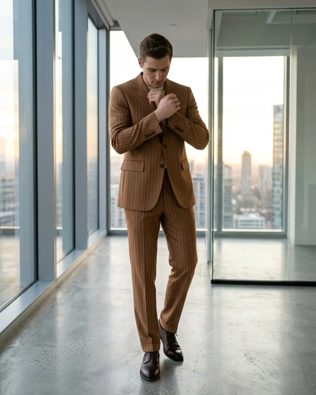 Tan pinstripe wool