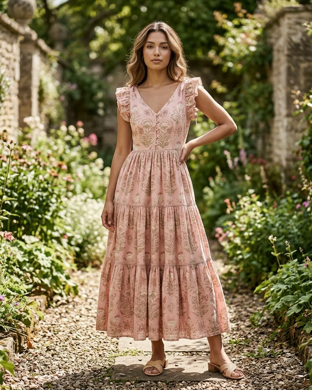 Blush block-print tiered