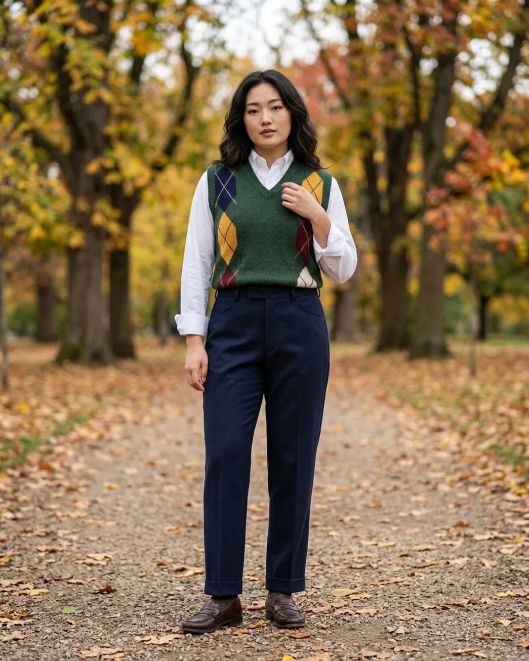 Green argyle knit