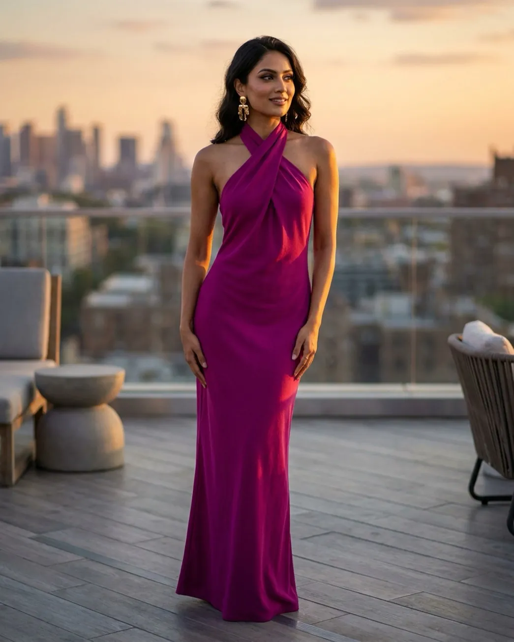 Magenta halter-neck column