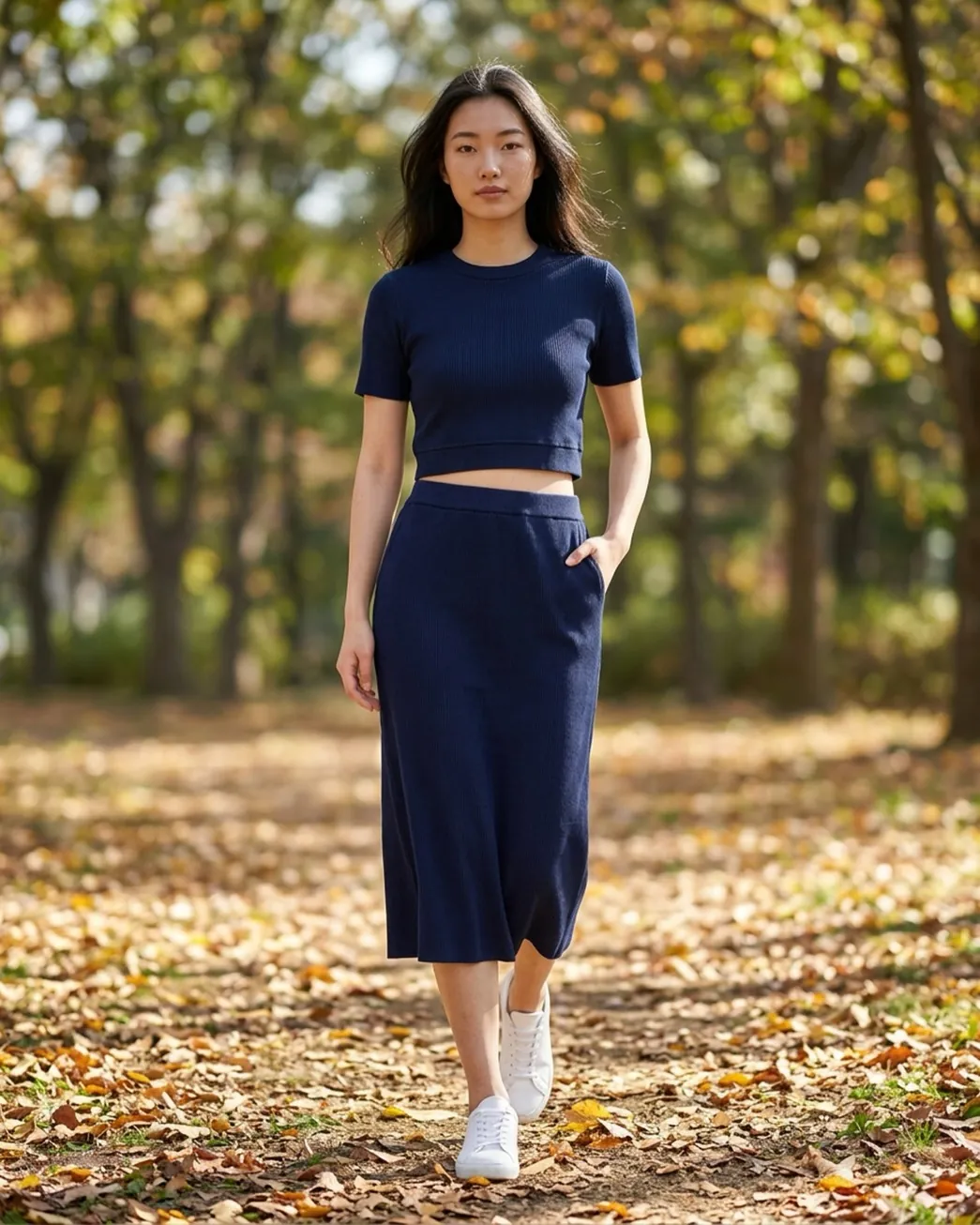 Navy ribbed knit