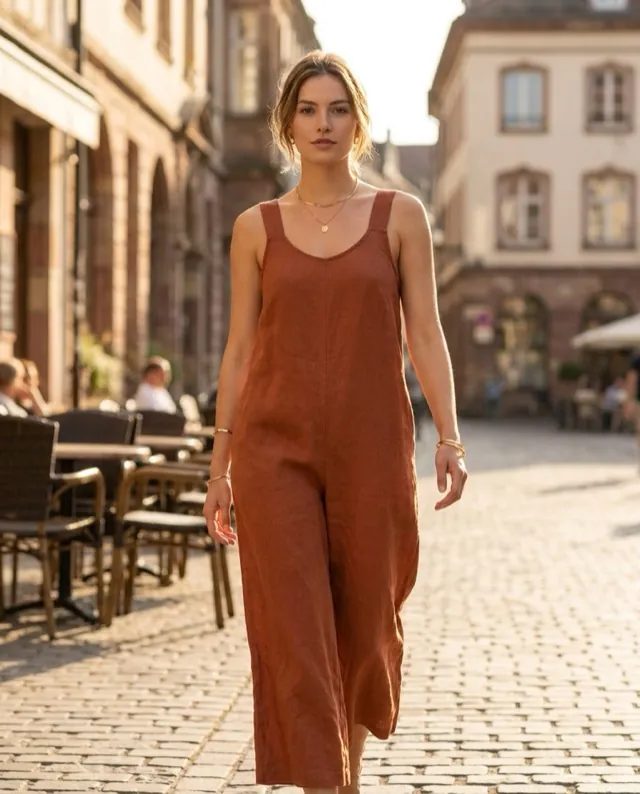 Terracotta linen wide-leg - AI-generated fashion photoshoot by ApparelAI Studio