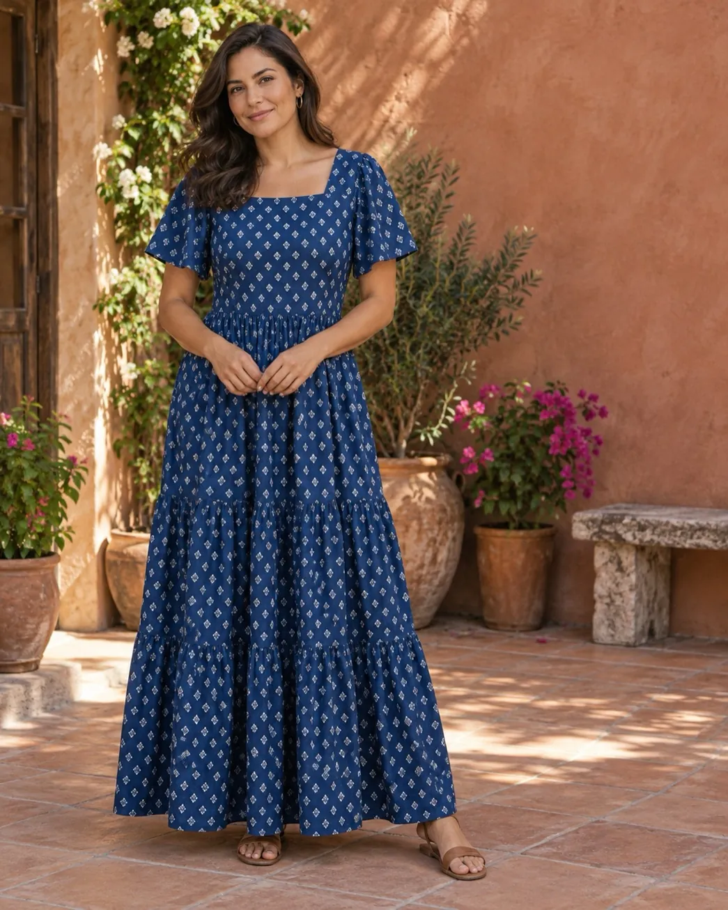 Indigo tiered maxi