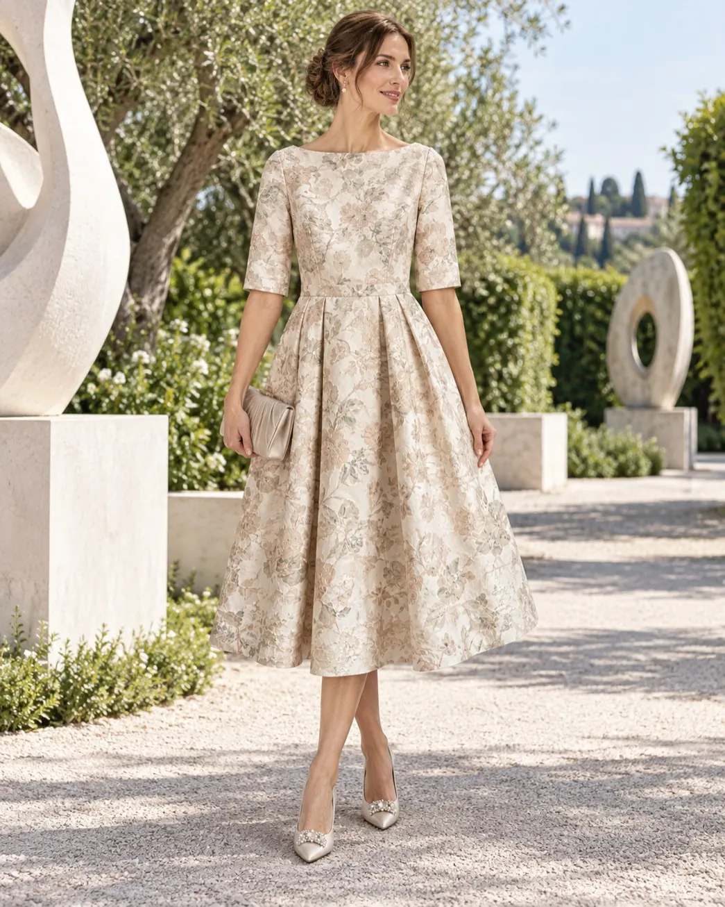 Champagne brocade midi