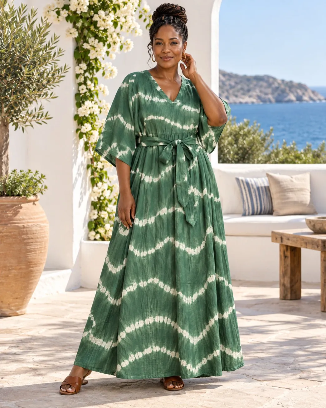 Green tie-dye kaftan