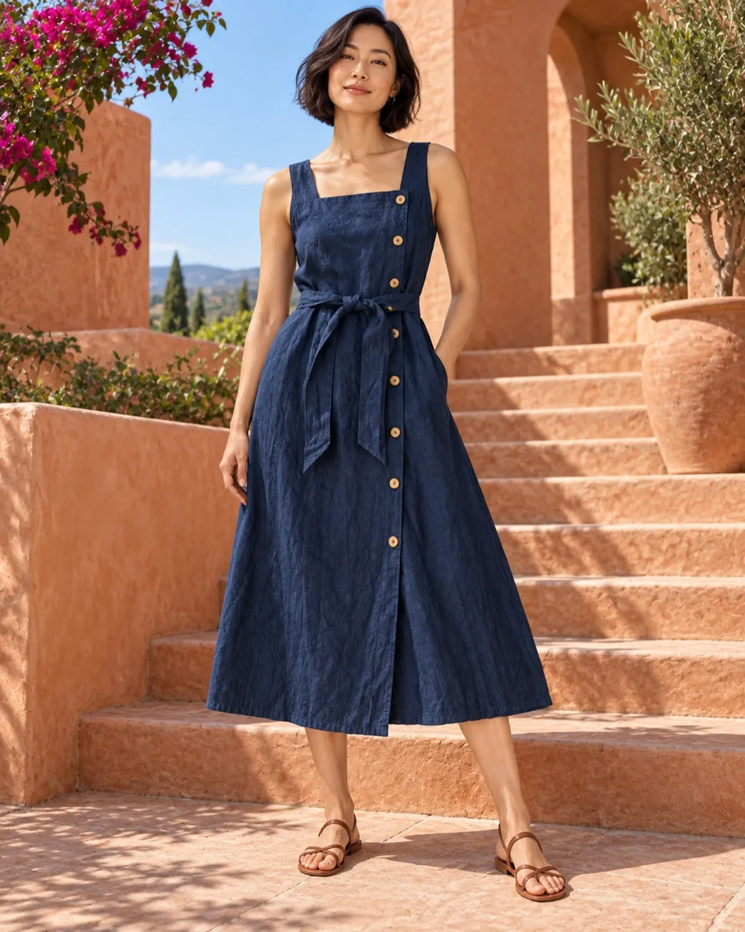 Navy denim pinafore