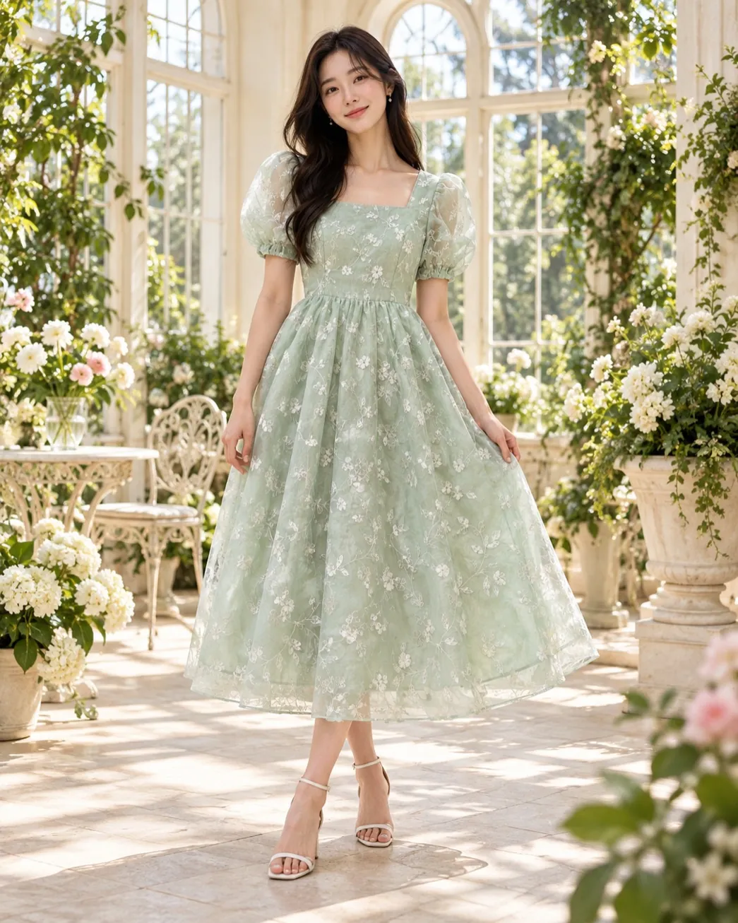 Mint embroidered tulle dress