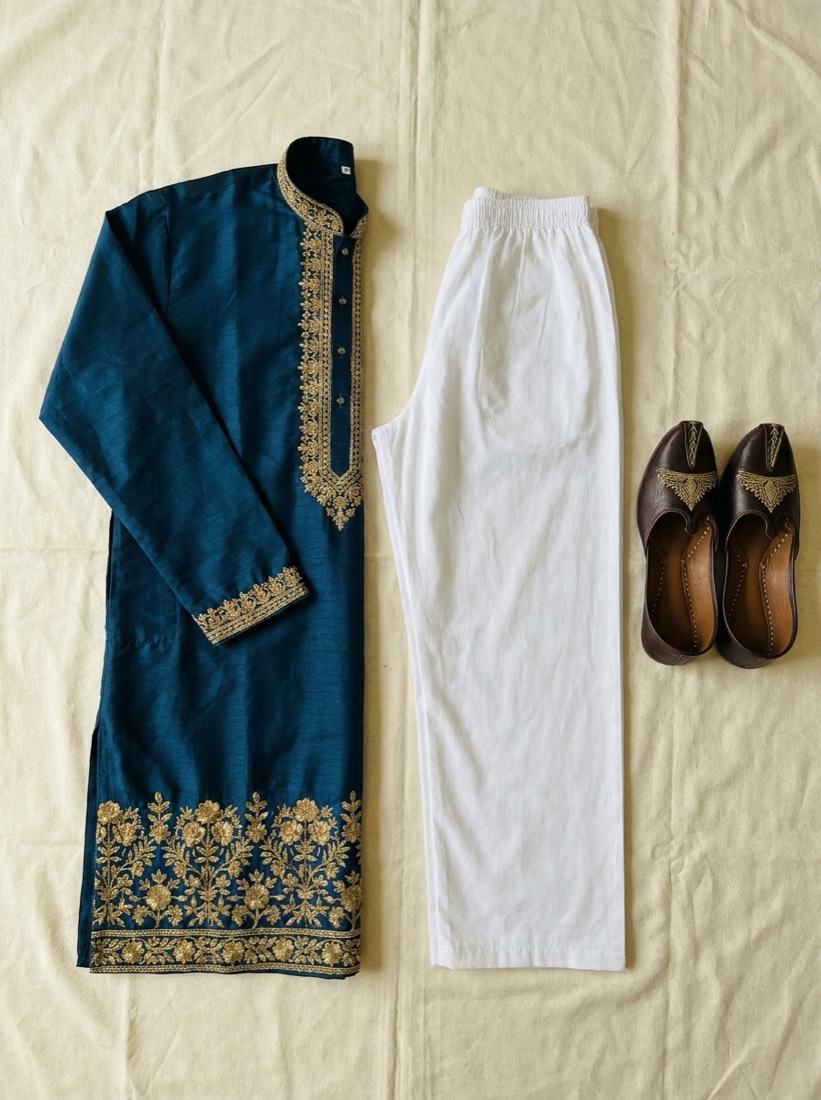 Kurta set photographed flat before AI photoshoot