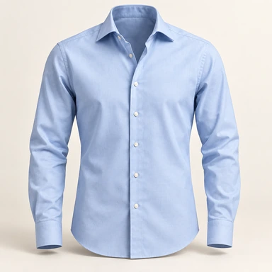 AI ghost mannequin preview of a light blue button-down shirt with an open collar and no visible model